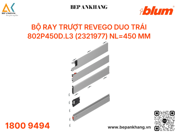 Bộ ray trượt trái Blum REVEGO duo 802P450D.L3 (2321977) NL=450 mm